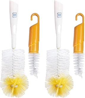 Mee Mee Easy Grip Thick Bristles Bottle and Nipple Cleaning Brush for Regular & Wide Neck Bottles (Pack of 2, Yellow)