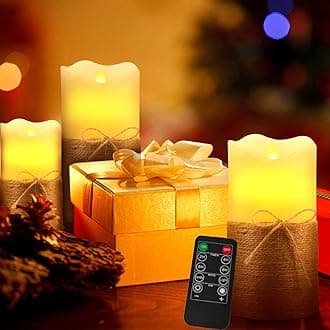 LEDHOLYT Flameless Candles，Flickering LED Pillar Candles with Remote Control and Timer,Battery Operated Hemp Rope Decorative Electronic Candles，Set of 3.