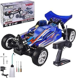1/10 Nitro RC Car for Adult 70KM/H 2.4G Two-Speed Nitro Gas Power Remote Control Vehicle 4WD FC18 Gasoline Engine Drift Crawler Petrol Engine Hobby Truck Nitrogen Drive Model (Blue)
