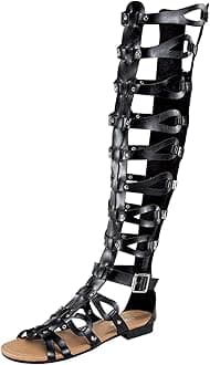 Atta 17 Womens Knee High Caged Gladiator Strappy Flat Sandals