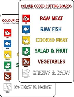 Colour Coded Chopping Boards Sign Kitchen food safety sign - Self adhesive sticker Pack of 2 (400mm x 300mm)