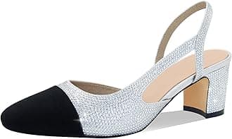 MICIFA Slingback Heels for women，Round Toe Chunky Heeled Pumps Ankle Strap Fashion Splicing Dress Shoes