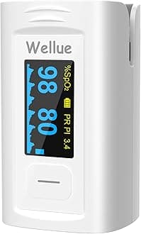 Wellue Pulse Oximeter Fingertip, Blood Oxygen Saturation Monitor with Built-in Memory, Beep reminder, OLED screen, Batteries and Lanyard