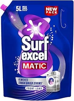 Surf Excel Matic Front Load Liquid Detergent 5L Refill Pouch, Specially designed to remove Tough Dried Stains, 1st time in Washing Machine