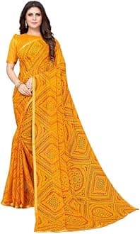 Satrani Women'S Bandhani Printed Chiffon Saree With Unstitched Blouse Piece