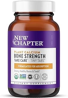 Calcium Supplement - Bone Strength Tiny Tabs Plant-Based USDA Organic Calcium with Magnesium, Vitamin D3+K2, for Bone Health & Joint Mobility, Heart Support, 905 mg dose - 120 Tiny Tabs