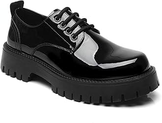 Men's Leather Platform Block Heel Oxfords Classic Round Toe Lace Up Lug Sole Soft Bottom Business Work Dress Shoes Non-Slip Heightening Derby Shoes