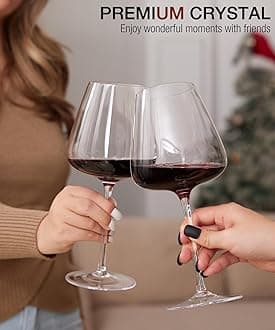 OJA - Red Wine Glasses Set of 2, Large 23oz Burgundy Tumblers, Hand Blown Glass Light, Clear, Great for Wine Tasting, Birthday, Christmas, Anniversary, Day of the