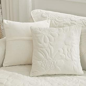 vctops 2 Pack Farmhouse Thick Velvet Throw Pillow Covers Super Soft Plush Floral Quilted Decorative Pillow Covers for Sofa, Couch, Living Room (Cream A,18"x18")