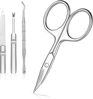 URAQTCuticle Scissors Sharp Curved, 4 PCS Manicure Scissors Kits Nail Scissors Professional Stainless Steel Manicure, Grooming Scissors for Eyebrow, Mustache, Eyelash, Dry Skin - Nail Scissors