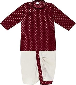 Superminis Boy's Cotton Kurta with Dhoti - Golden Thread Work, Side Button Kurta Set for Ethnic Wear
