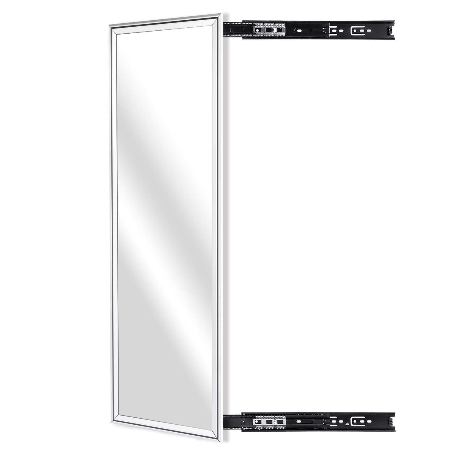 KDKD Closet Mirror Mounted with Telescopic Rail for Wardrobe, Rectangle Sliding Body Mirror.(39.3”X13.8”, Aluminum Alloy Framed, Sliver).