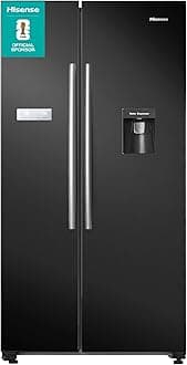 Hisense RS741N4WBE Freestanding American Side by side Door American Fridge Freezer 578 litre, Black, with Non-Plumbed Water Dispenser, Black, 90.8 × 179.3 × 74.3 cm (W×H×D)