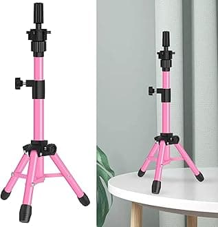 25 Inch Wig Stand Tripod, Adjustable Mannequin Head Stand, Wig Head Stand for Training Heads And Canvas Block Head (Pink, Mannequin Head Not Included)