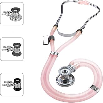 SpragueRappaport Dual Head Stethoscope with Adult, Pediatric, and Infant Convertible chestpiece, Translucent Pink Tube, MDF767ICO