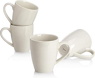 Sweese Porcelain Mugs - 16 Ounce (Top to the Rim) for Coffee, Tea, Cocoa, Set of 4, White Grey