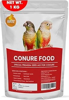 - Boltz Best Bird Food for Conures, Natural and Healthy Premium Seed Mix for Conure Parrot, Daily Birds Treat for Conures, Complete Nutrition to All Life Stages (1 KG (Pack of 1))