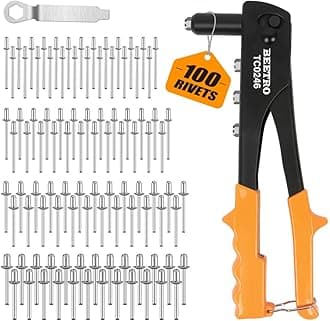 BEETRO Heavy Duty Hand Riveter, Rivet Gun, 3/32"-1/8"-5/32"-3/16", 4 Nosepieces Set Includes 100pcs Rivets, Durable and Suitable for Metal, Plastic and Leather