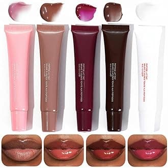 5 Colors Lip Jam Hydrating Lip Gloss, Hydrating Lip Care Glitter Glossy Plumping Lipgloss, High Shine Glass Finish Nude Colors Shiny Jelly Liquid Lipstick for Day and Night Makeup Women and Girls