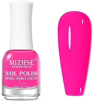 MIZHSE Quick Dry Nail Polish, Hot Pink Nail Polish Non Gel Air Drying Fast, 15ml Glossy Finish Regular Rose Red Nail Lacquer Full Coverage Nail Art Manicure DIY Home