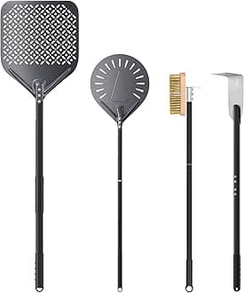 4 Piece Pizza Oven Kit Turning Peel 9 Inch, Perforated Peel, Brush, Ash Rake, Wood Burning Commercial Accessoires For Home, Restaurant