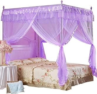 (Full, Purple) - Mengersi Princess 4 Corners Post Bed Curtain Canopy Netting Bedroom Decoration(Purple, Full)