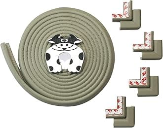 - BabySafeHouse Edge Guard and Corner Protector – Extra Long 19ft (16.5ft Edge + 8 Pre-Taped Corner Guards) and Cow Shape Door Stopper (Grey Color) for Baby Proofing & Child Safety