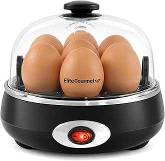 Elite Gourmet EGC007CHC# Rapid Egg Cooker, 7 Easy-To-Peel, Hard, Medium, Soft Boiled Eggs, Poacher, Omelet Maker, Auto Shut-Off, Alarm, 16-Recipe Booklet, Charcoal Grey