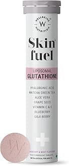 Wellbeing Nutrition Skin Fuel Liposomal Glutathione 90% (600mg)|Hyaluronic Acid, Vitamin C & E | 4X Absorption |Skin Radiance, Anti-Pigmentation & Hydration | Blueberry Mint Flavour | 15 Veg Tablets