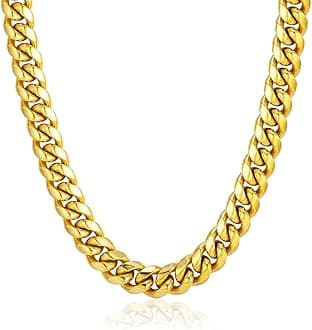 ChainsPro Chunky Miami Cuban Link Chains for Men,Stainless Steel Cuban Chain Necklace,4.8/6/10/14mm Width,No Tarnish& Thick Hip Hop Jewelry,18-30 inch Length, Black/Gold Plated/Silver,Send Gift Box