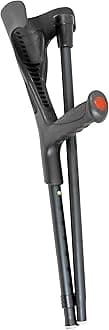 Folding Crutch for Adults (x1 Unit), Open Cuff, Adjustable Height, Aluminium, Orthopaedic, Elbow Crutches Women and Men, Black