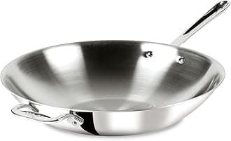 D3 3-Ply Stainless Steel Wok 14-Inch, Induction Compatible, Oven Broiler Safe 600F, Stir-Fry Pan, Fast and Even Heat, Cookware, Frying Pan, Kitchen Essential, Pots and Pans, Silver