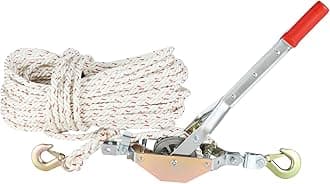 Rope Puller, 3/4 Ton (1,653 lbs) Pulling Capacity, with 100' of 0.6" dia. Rope, 2 Hook, Come Along Winch, Heavy Duty Ratchet Power Puller Tool for Moving Boats, Securing Items, Transporting Logs