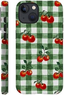 DAIZAG Case Compatible with for iPhone 15 Plus,Green Red Checkerboard Tomatoes Watercolor Phone Case for iPhone 15 Plus for Girl Women Boy Men