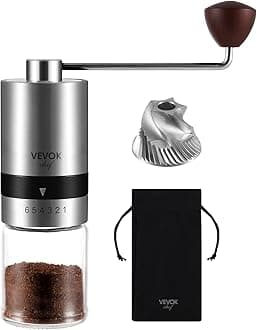 VEVOK CHEF Manual Coffee Grinder Stainless Steel Burr Grinder 6 External Adjustable Setting Vintage Hand Coffee Grinder Portable Hand Crank Conical Coffee Bean Grinder Mill for Home,Camping