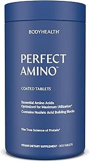 BodyHealth PerfectAmino (300 ct) Easy to Swallow Tablets, Essential Amino Acids Supplement with BCAAs, Vegan Protein for Pre/Post Workout & Muscle Recovery with Lysine, Tryptophan, Leucine, Methionine