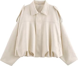 Women's Faux Suede Bomber Jacket Spring Lapel Pilot Coat Casual Oversized Long Sleeves Trendy Streetwear Outerwear