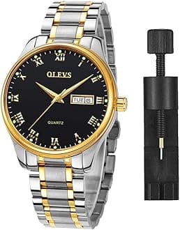 OLEVSMen's Casual Fashion Waterproof Gold Stainless Steel Band Quartz Gold Watches Gifts for Men