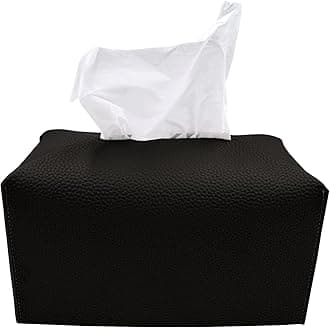 Carrotez Tissue Box Cover, [Refined] Modern PU Leather Rectangular Tissue Box Holder - Decorative Holder/Organizer for Bathroom Vanity Countertop, Night Stands, Office Desk 9.5"X5"X5" - Black