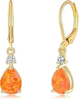 CiNily Leverback Opal Dangle Drop Earrings For Women Girls 14K Gold Plated Teardrop Earrings