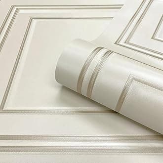Full Roll Cream Gold Textured Wood Panelling Effect Vinyl Wallpaper Metallic