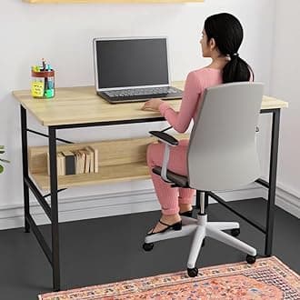 FURLAY Ark Office Desk and Study Table | 1 Year Warranty | Metal and Century Engineered Wood Desk for Adults & Students (Classic Oak)