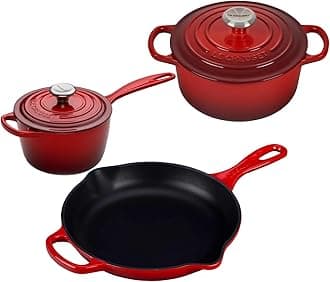 5 Piece Enameled Cast-Iron SS Knob Condo Cookware Set (Cerise)