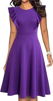 YATHON Women's Vintage Ruffle Floral Flared A Line Swing Casual Cocktail Party Dresses(YT001-Purple,M), Medium