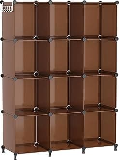 AWTATOS Cube Storage Organizer, Storage Cubes Shelves Bookshelf, 12 Cube Closet Organizers and Storage, DIY Stackable Plastic Clothes Organizer Shelving for Bedroom, Home Office, Cocoa Brown