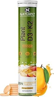 - 100% Plant Vitamin D3 K2 | Veg Vitamin D3 Supplement Lichen Source with Vitamin K2 MK7 Menaquinone | Supports Stronger Immunity | Bone & Heart Health for Men & Women (Mango Flavour)-20 Tablets
