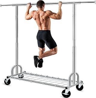 HOKEEPER Clothing Garment Rack with Shelves Capacity 450 lbs Clothing Racks on Wheels Rolling Clothes Rack for Hanging Clothes Heavy Duty Portable Collapsible Commercial Garment Rack Chrome