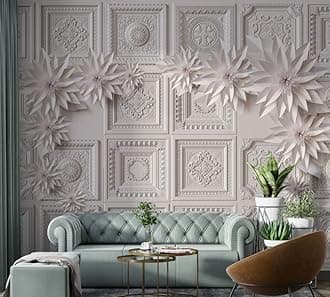 Muravie 3D Look Colorful Flowers Wall Mural - Floral Removable Peel and Stick Wallpaper,Living Room, Office Wall Mural Peel and Stick I Custom Size (3D Design & Flowers)