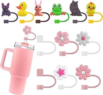 12PCS Silicone Straw Covers Cap for Stanley Cup, 10mm Cute Straw Toppers for20 30 40 oz Tumblers, Dust-Proof Drinking Cup Accessories