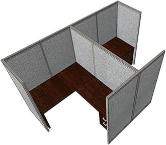 GOF Double 2 Person Workstation Cubicle (11'D x 6'W x 4'H) / Office Partition, Room Divider (72" H Cubicle with Desk, Mahogany)